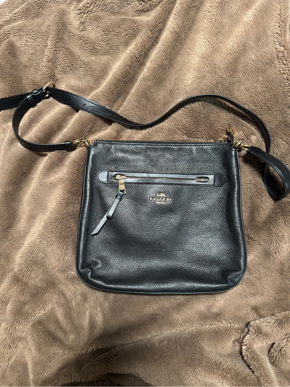 Coach Black Pebbled Leather Crossbody with Gold Hardware